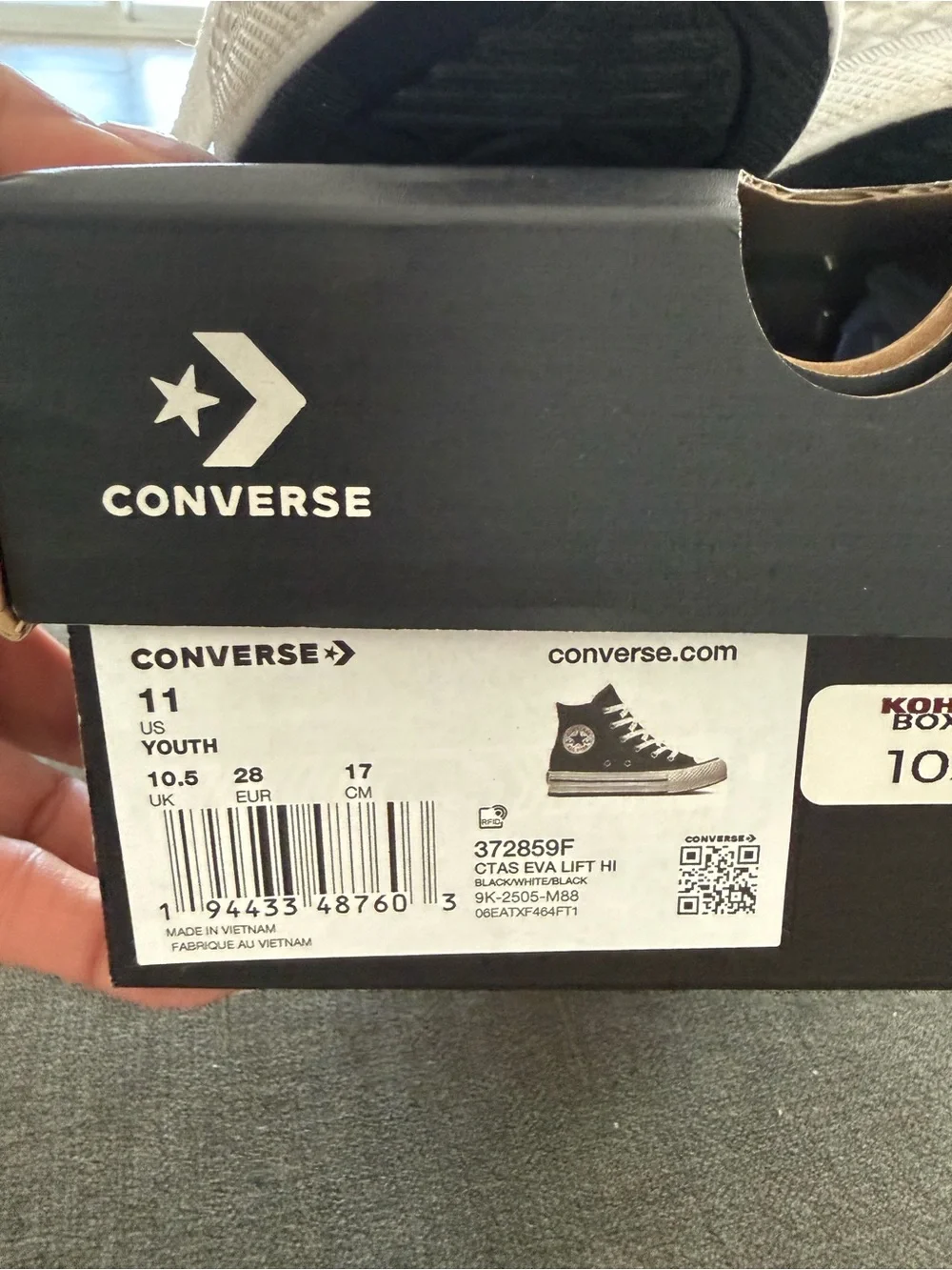 Converse Kids Black and White High Top Sneakers lift platform